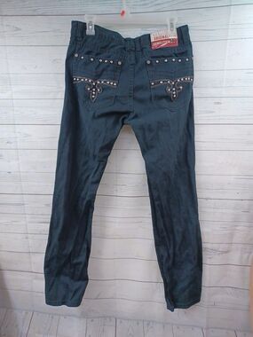 Demolition Mens Urban Wear Black Jeans Sz 32x30 Moto Skinny Rhinestone Embellish